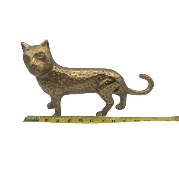 Leopard Cheetah Jaguar Cat Brass Gold tone Figurine Statue Metal Vintage - Picture 4 of 11